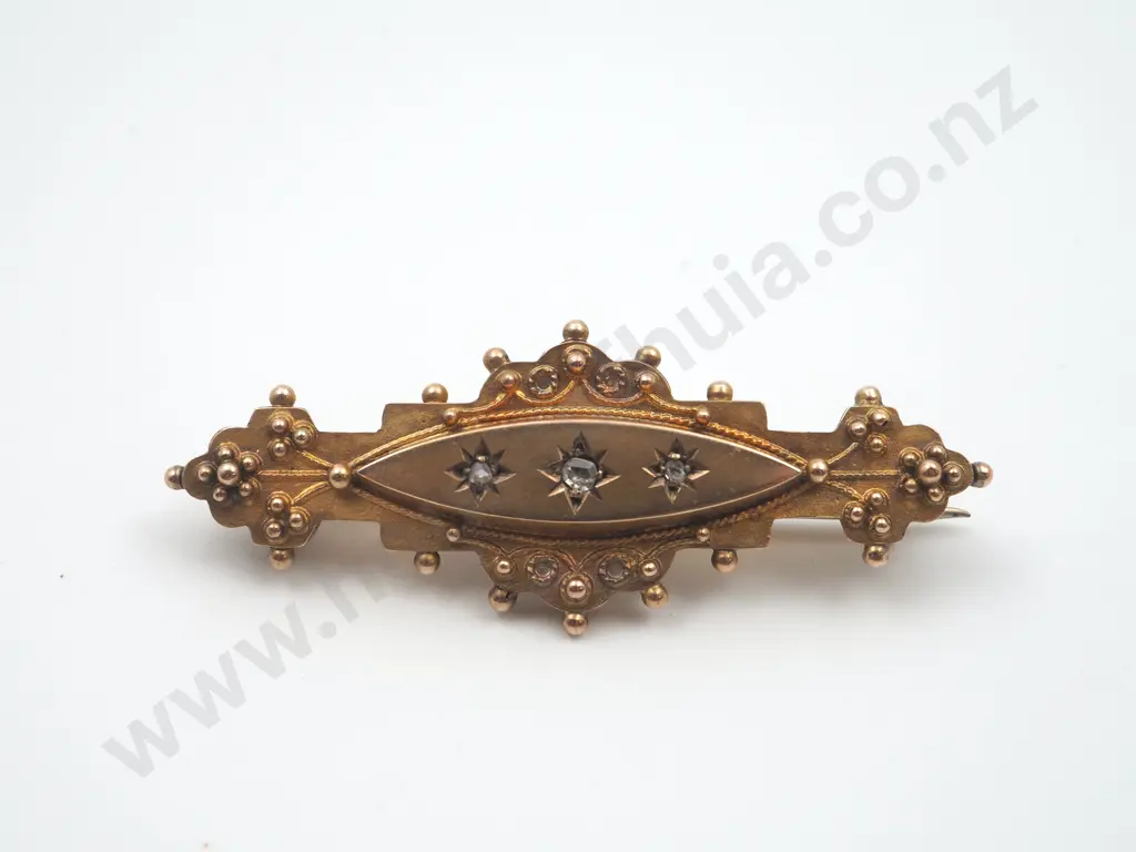 Antique 9ct Gold and Diamond Brooch Image 1++