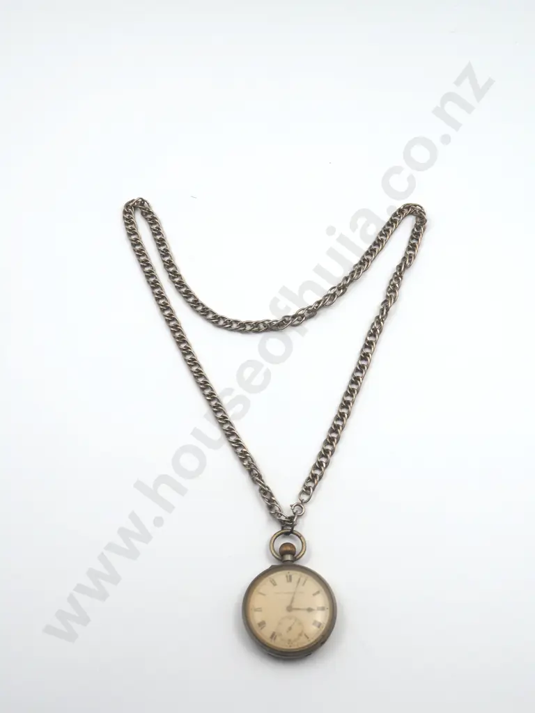 Nickel Pocket Watch & Chain "Lanes Rangiora Lever" Image 1++