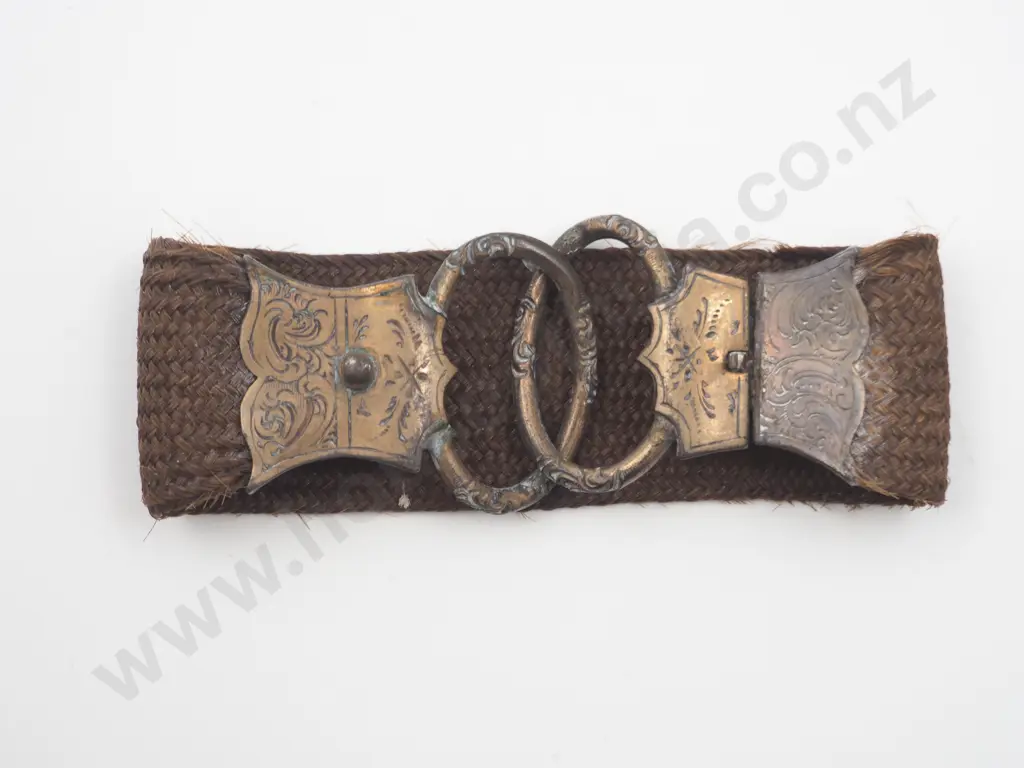 Antique Bracelet of Woven Hair w Ornate Gilded Metal Clasps Image 1++