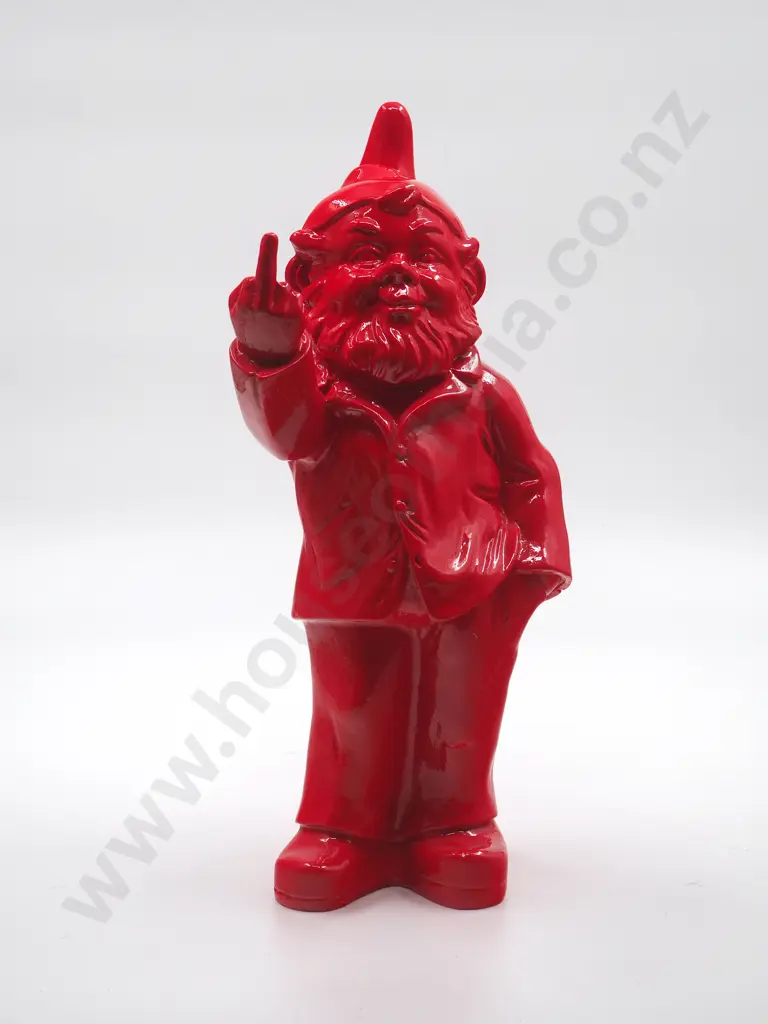 Gnome in Red Resin w Extended Middle Digit Image 1++