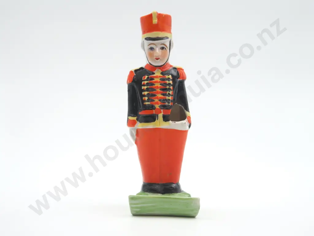 Occupied Japan Ceramic Figurine: Soldier in Vermillion Dress Uniform Image 1++