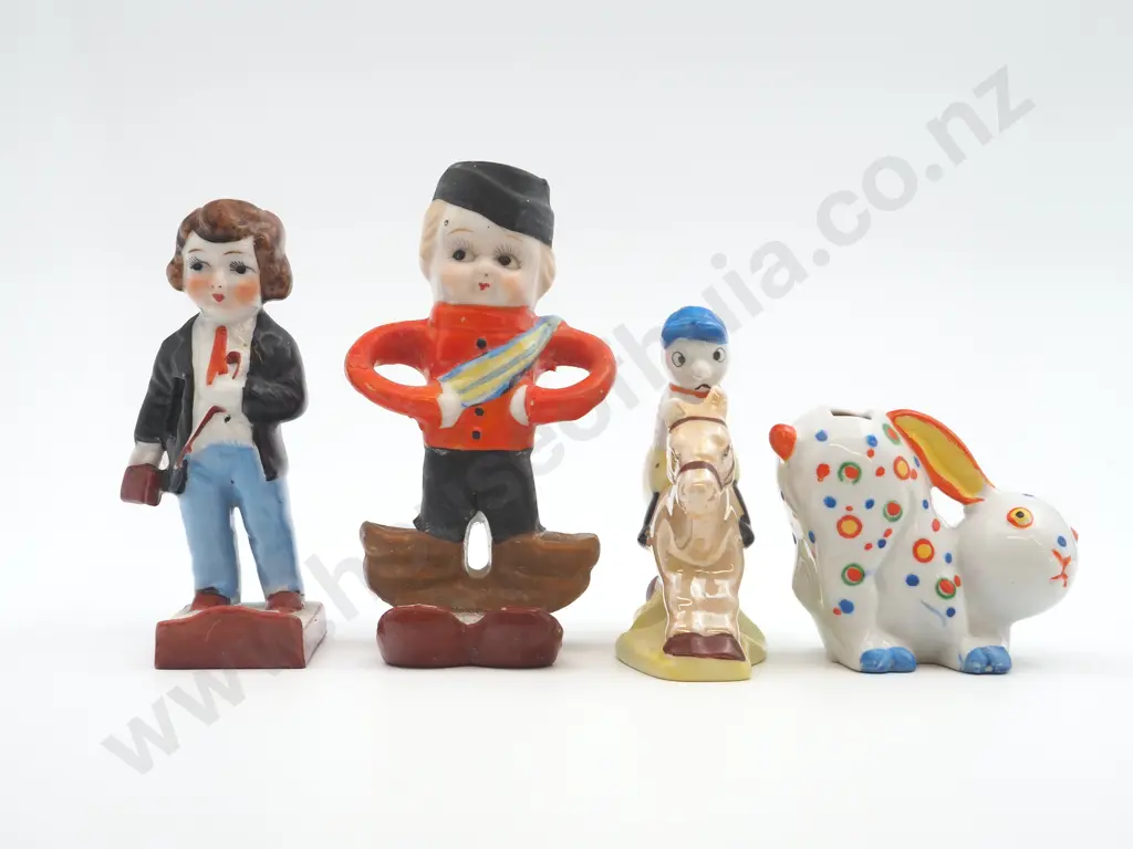 Four Occupied Japan Ceramic Figurines Tooth Brush Holders: Various Themes Image 1++