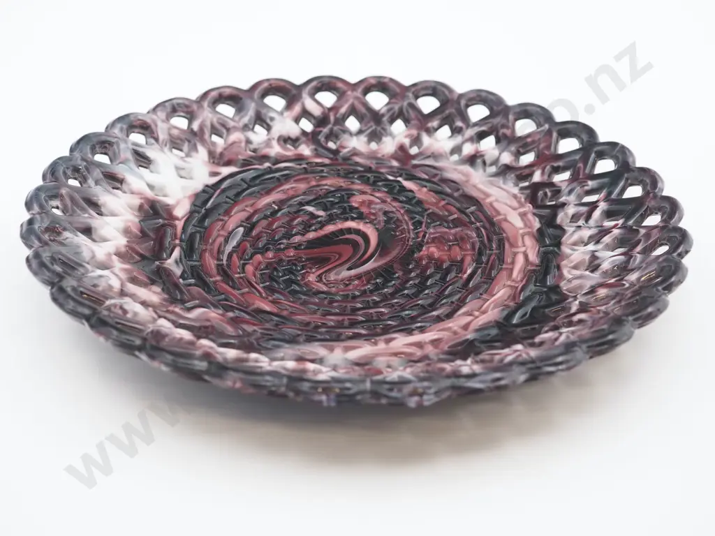 Marbled Glass Milk Jug, likely Sowerby, with Deep Embossing of Shells & Coral Motifs & Fancy Basketweave Plate Image 1++