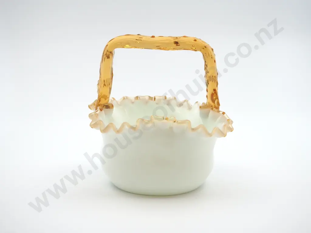 Venetian Glass Flower/ BonBon Basket with Amber Coloured Twig Handle Image 1++