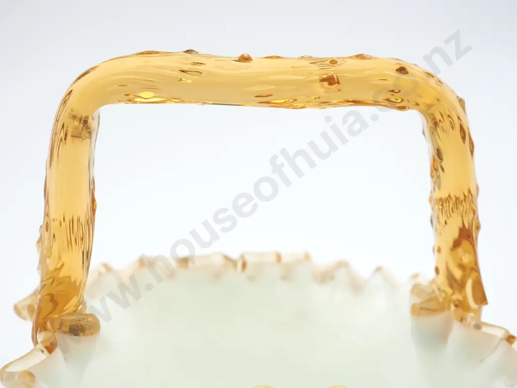 Venetian Glass Flower/ BonBon Basket with Amber Coloured Twig Handle Image 1++
