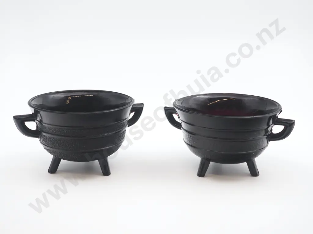 Pair of Black Glass Oriental Cauldrons Image 1++