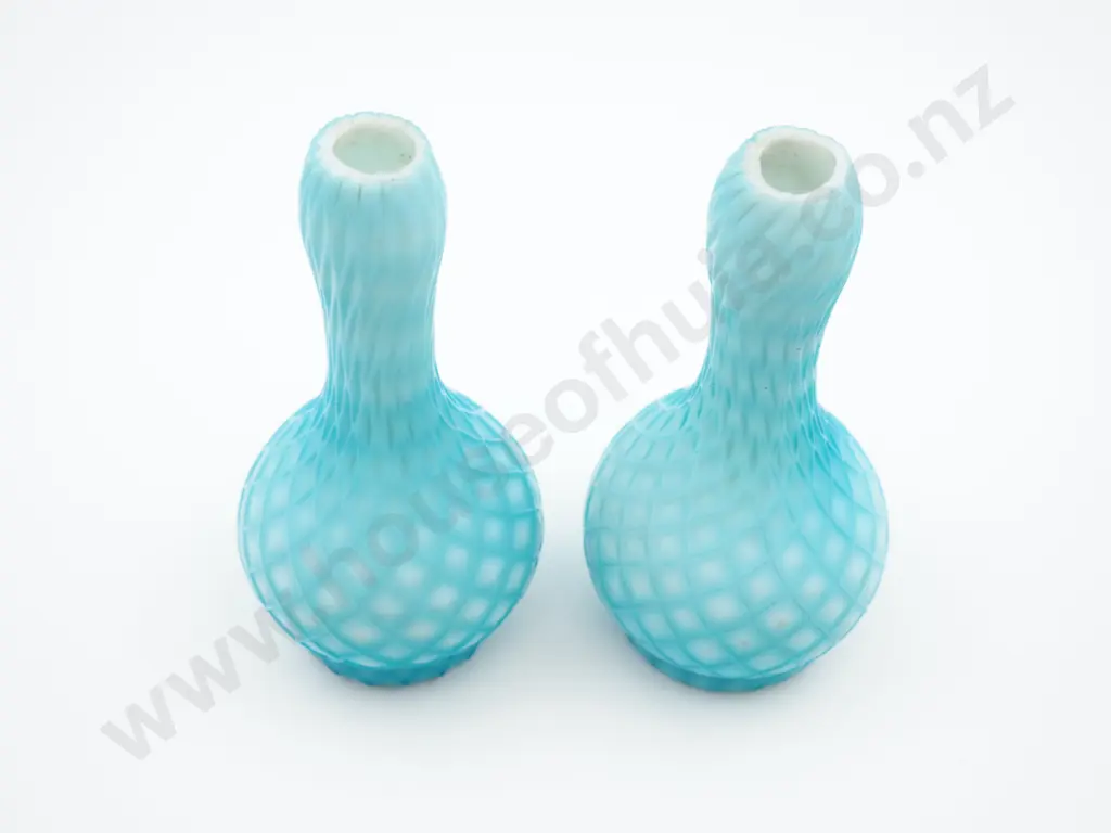 Pair of Opaque Turquoise Glass Bud Vases Image 1++