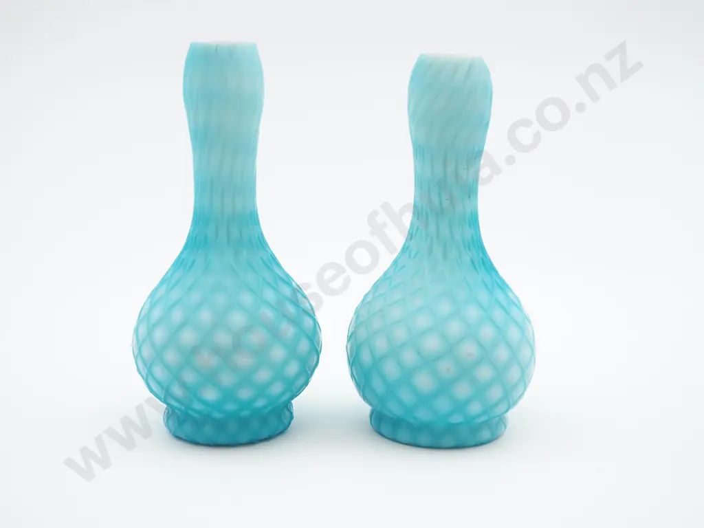 Pair of Opaque Turquoise Glass Bud Vases Image 1++