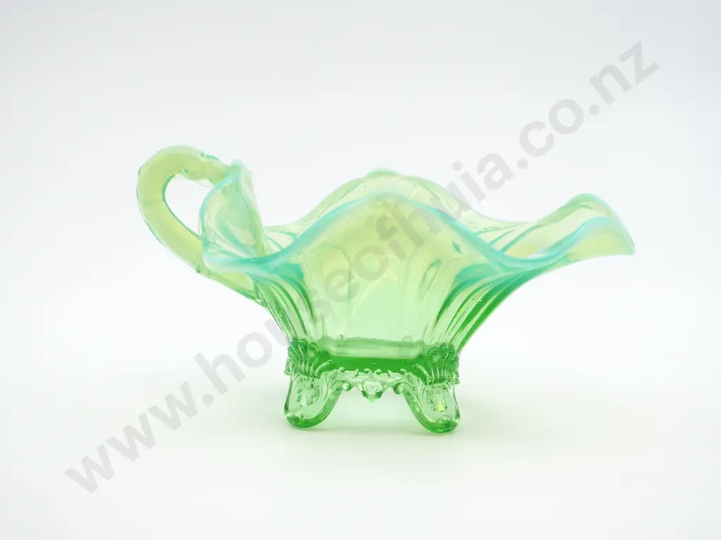 Opalescent Green Glass Fancy Milk Jug Image 1++