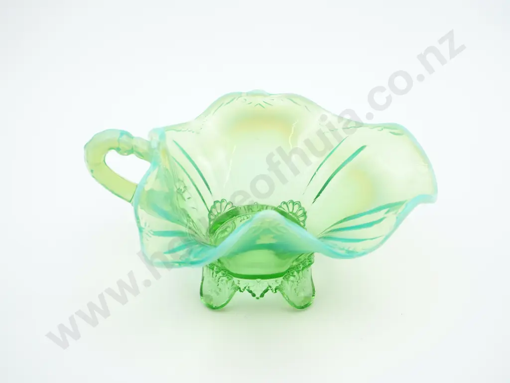 Opalescent Green Glass Fancy Milk Jug Image 1++