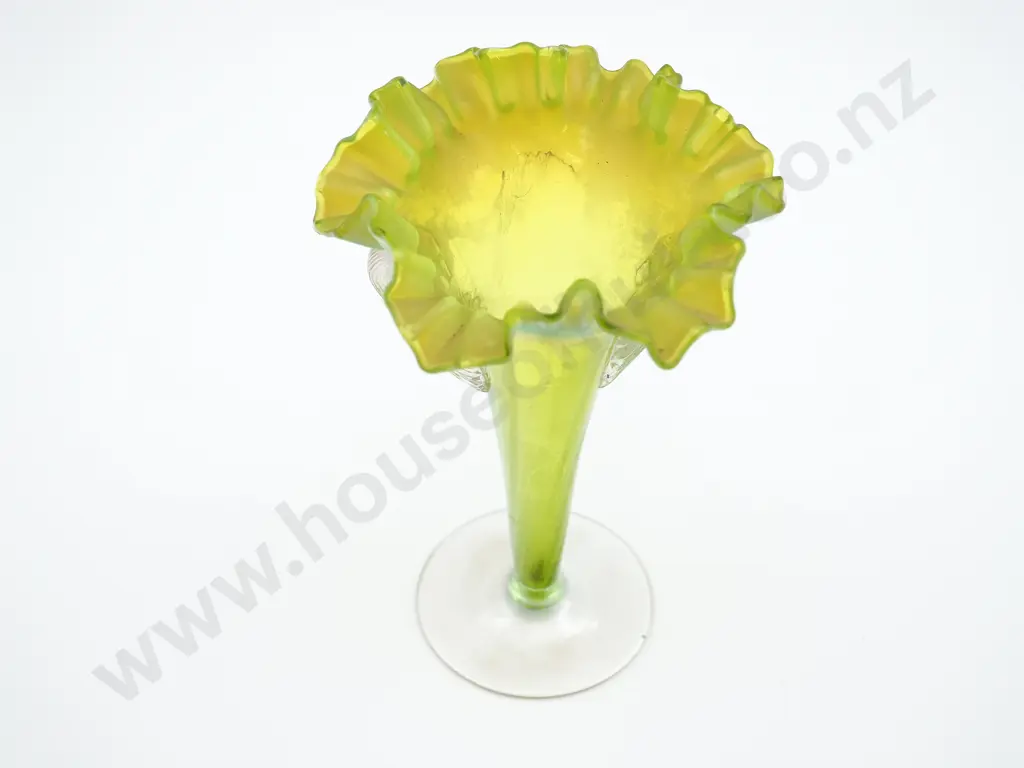 Iridescent Citrus Green Fancy Fluted Vase w Handles Image 1++