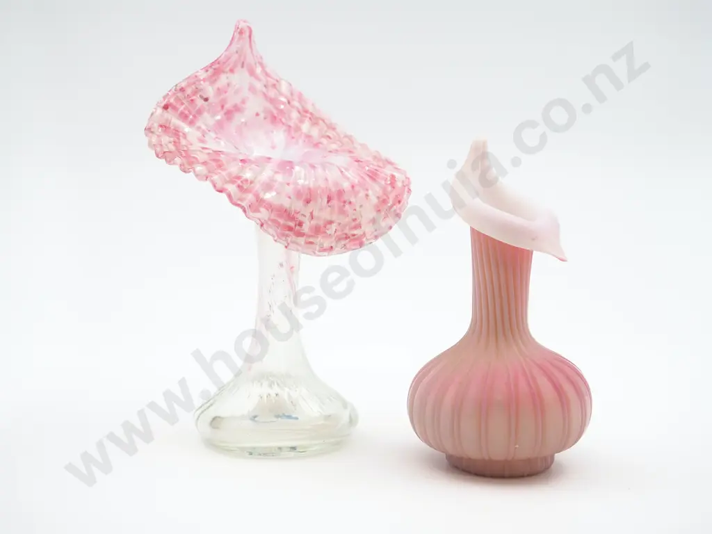 Two 'Jack in the Pulpit' Opening Aurm Lily's Stylised Glass Vases in Pink Tones Image 1++