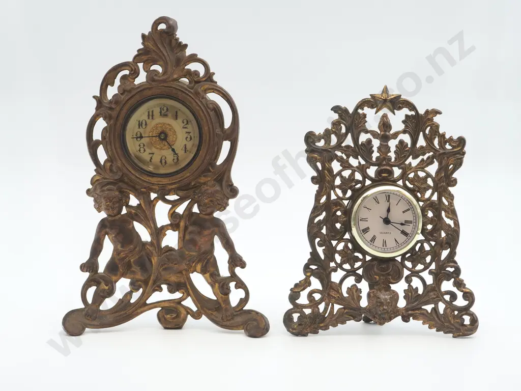 Two Decorative Cast Iron Mantle Clocks A/F Image 1++