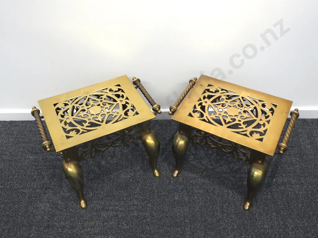 Pair of Midsize Brass Footstools Image 1++