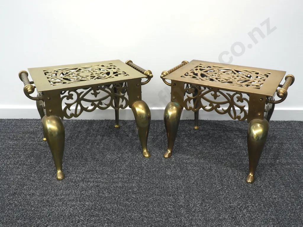 Pair of Midsize Brass Footstools Image 1++