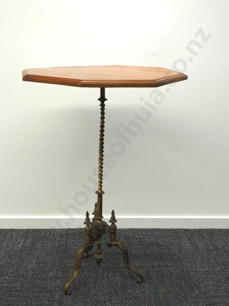 Brass Stand Wood Top Side Table  Image 1++