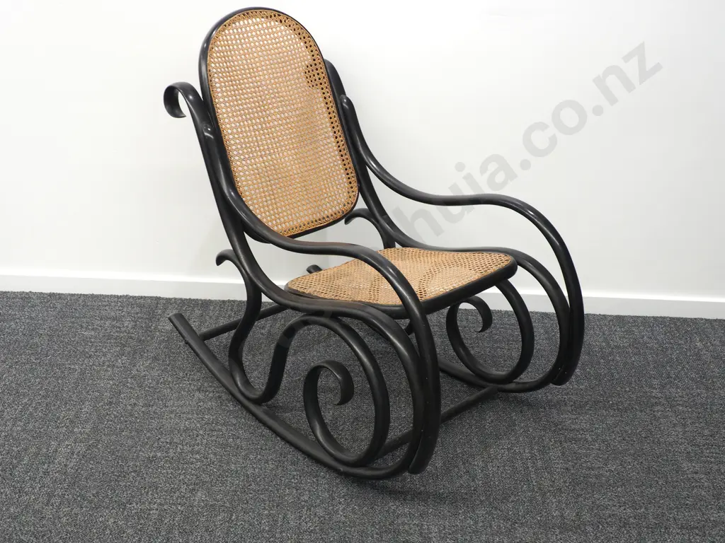 Vintage Mid-Century Bentwood Rocker w Caned Back & Seat Image 1++