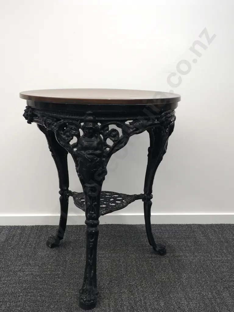 Cast Iron Black Circular Side Table w Wooden Detachable Top Image 1++