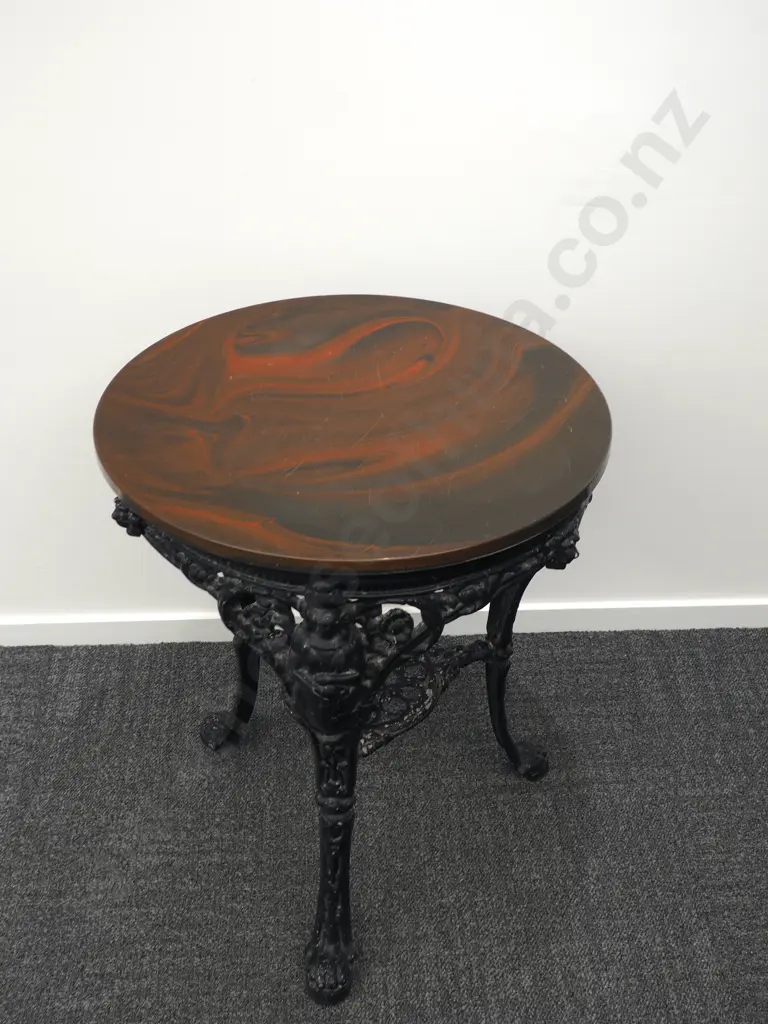 Cast Iron Black Circular Side Table w Wooden Detachable Top Image 1++