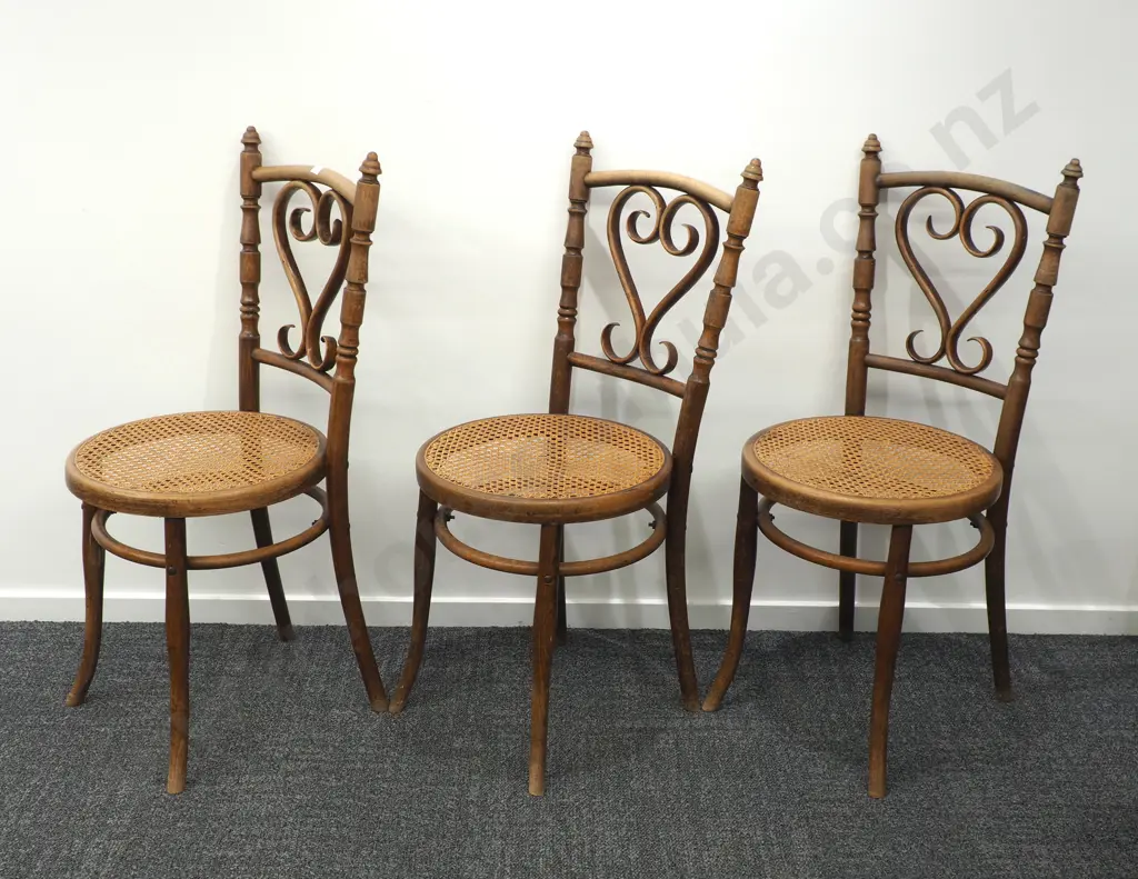 Set of Three Wicker Bottomed Bentwood Chairs Image 1++