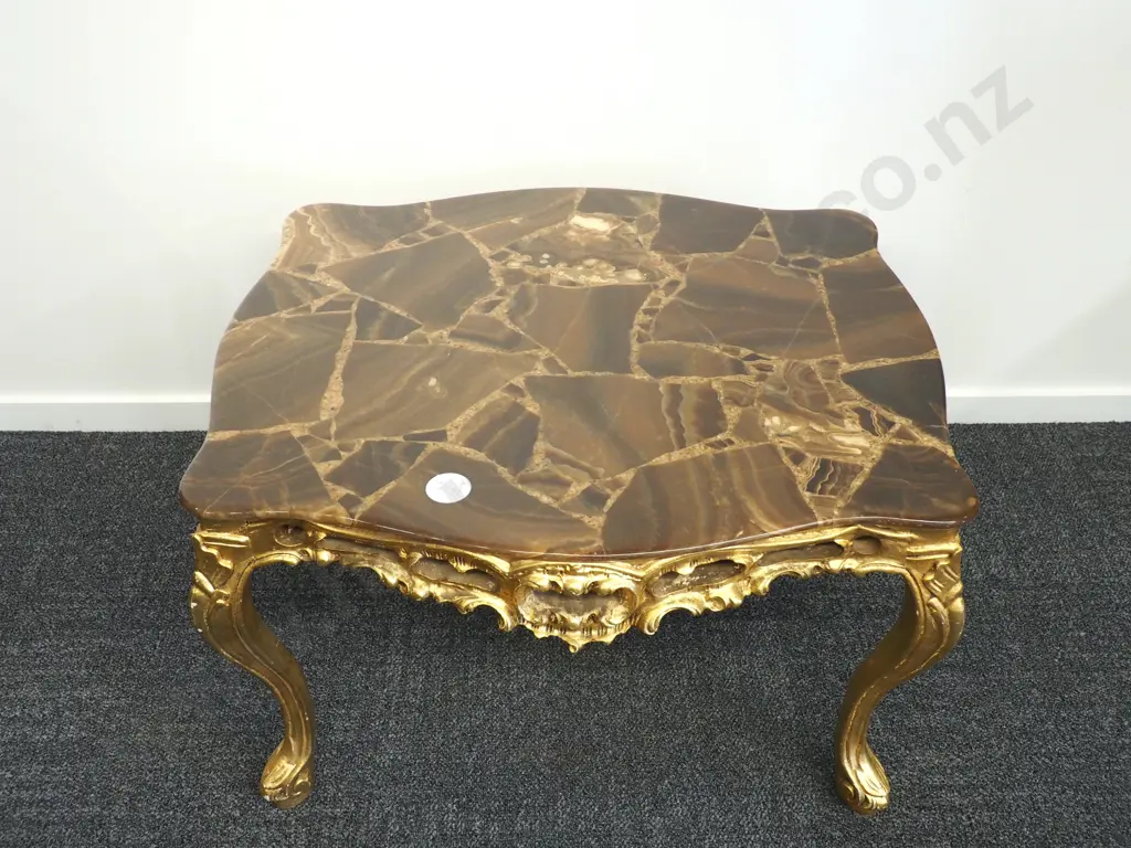 Coffee Table w Onyx Top And Wooden Gilt Legs Image 1++