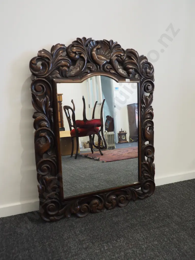 Antique Mirror w Carved Wooden Frame Image 1++