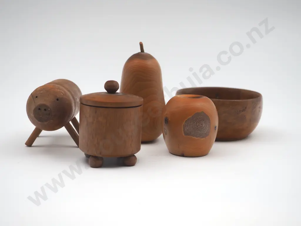 Five Turned Wooden Items Image 1++