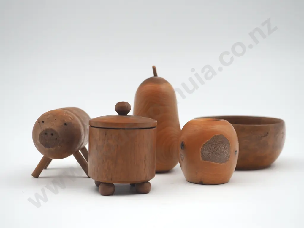 Five Turned Wooden Items Image 1++