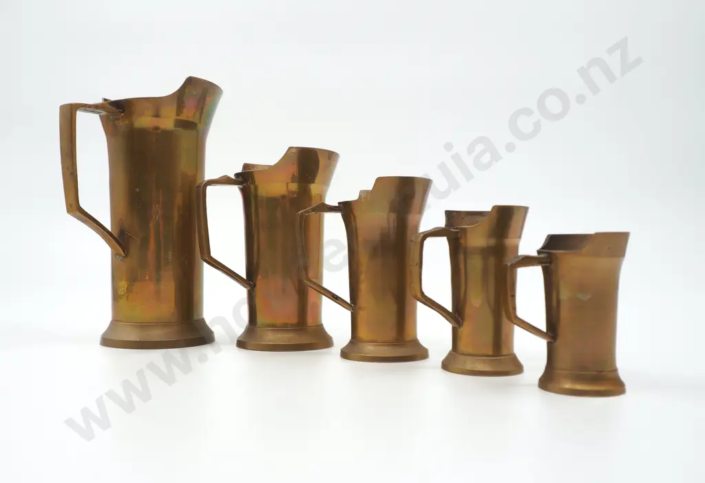 Lot of Five Graduated Size Brass Measuring Jugs  Image 1++