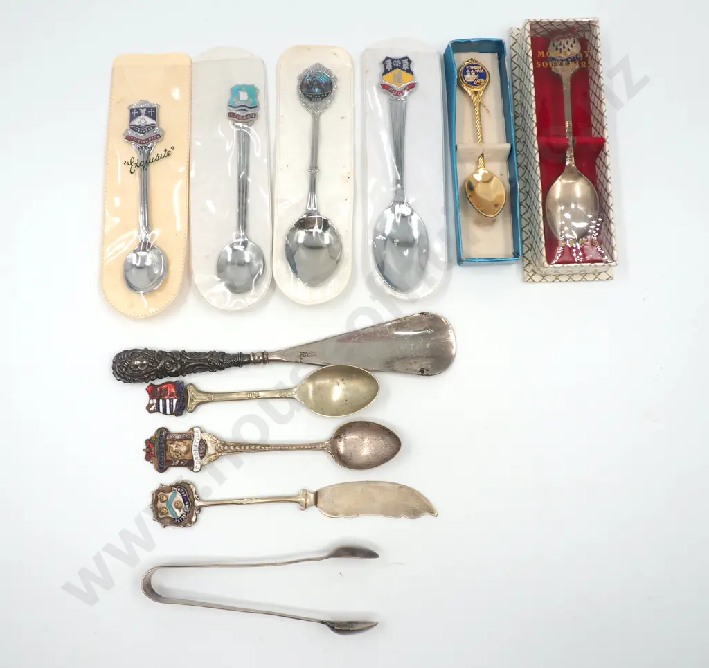 Commemorative Tea Spoons & Butter Knife, Sugar Tongs, Shoe Horn Image 1++