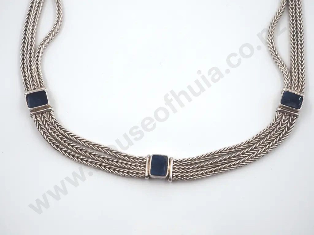 Mexican Wheat Link 950 Silver Lapis Lazuli Necklace Image 1++