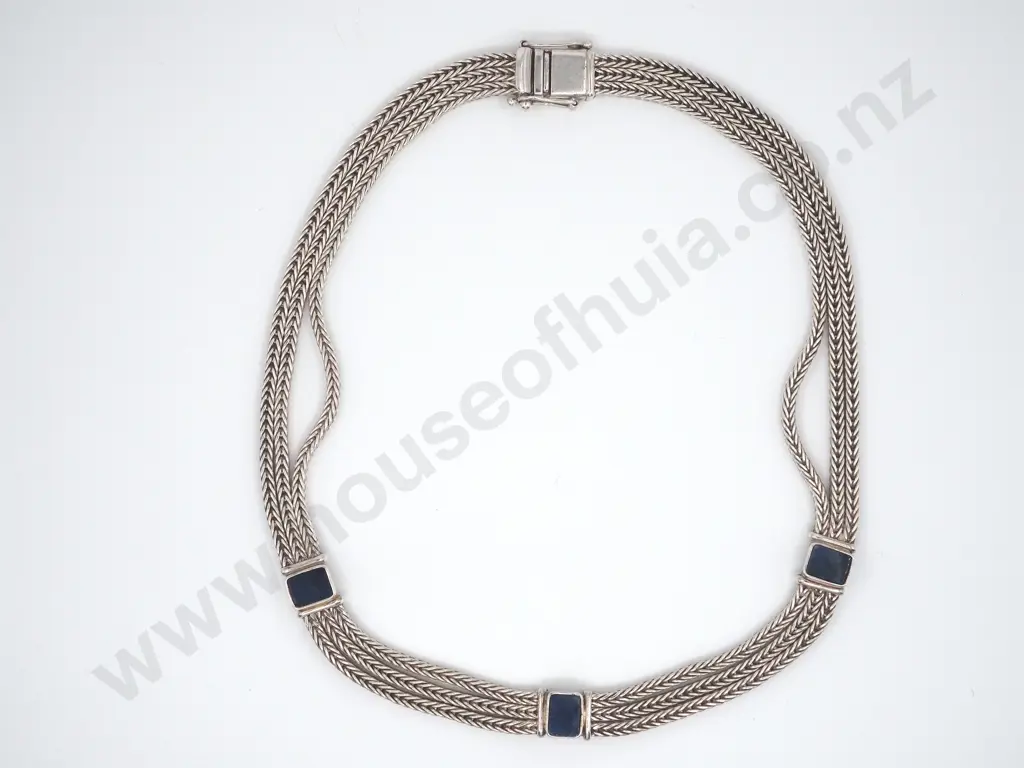Mexican Wheat Link 950 Silver Lapis Lazuli Necklace Image 1++