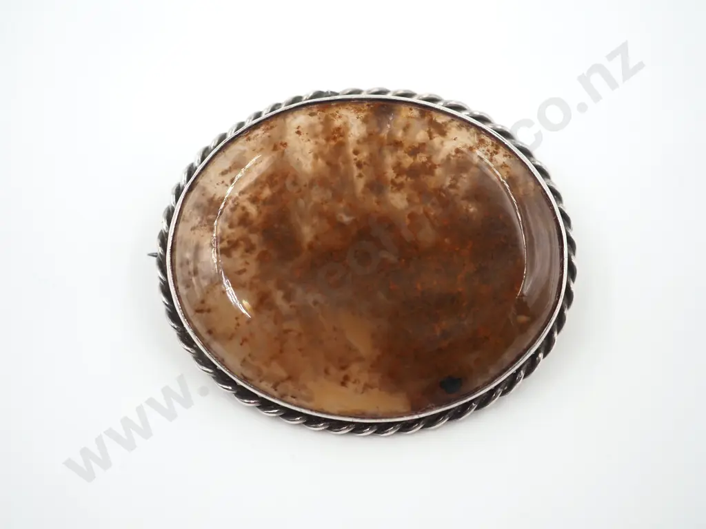 Silver Moss Agate Brooch Image 1++
