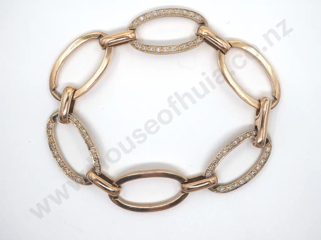 Oval Link Diamond Studded 9ct Gold Bracelet Image 1++