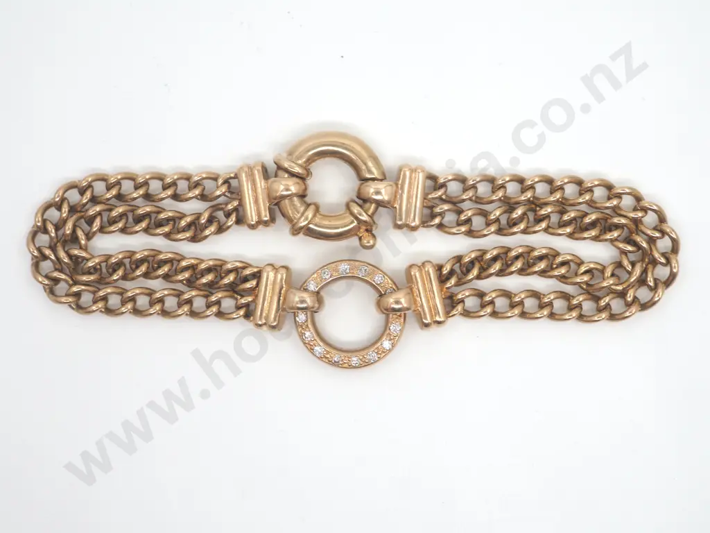 Double Length Curb Link Bracelet in 9ct Gold w Diamond Accents Image 1++