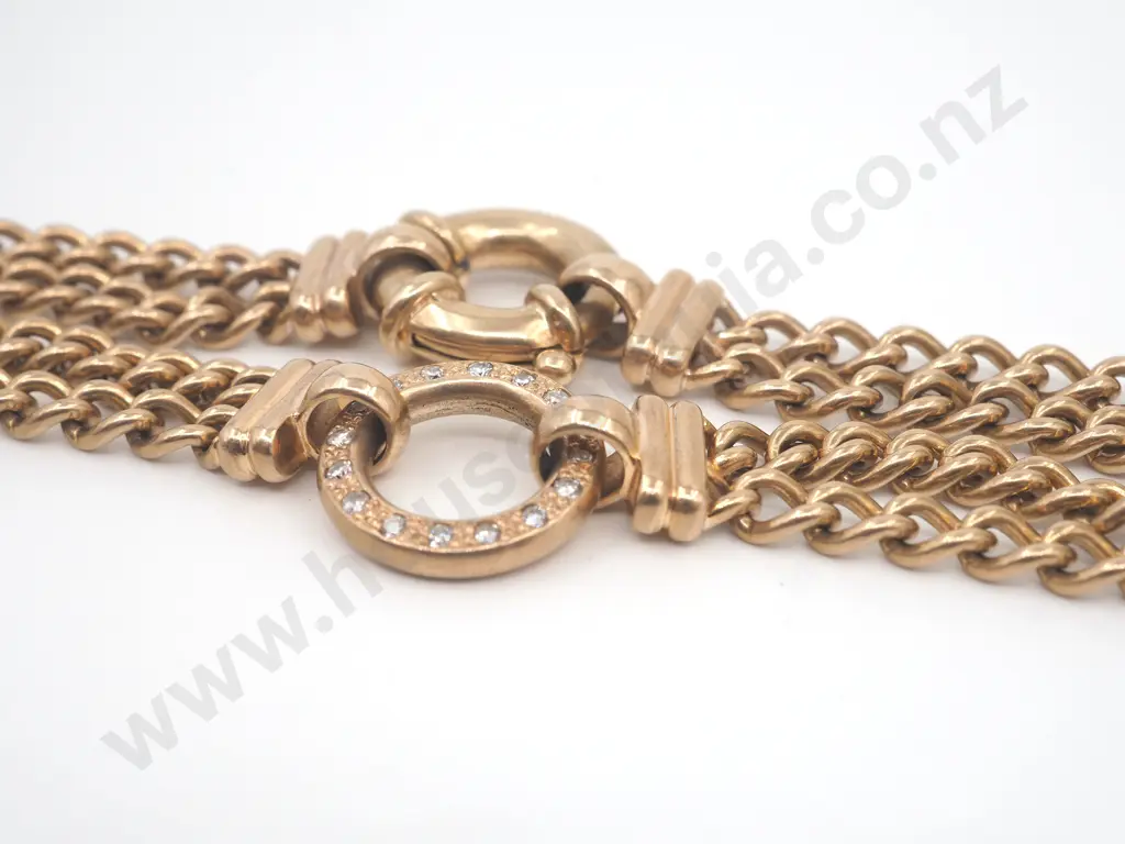 Double Length Curb Link Bracelet in 9ct Gold w Diamond Accents Image 1++