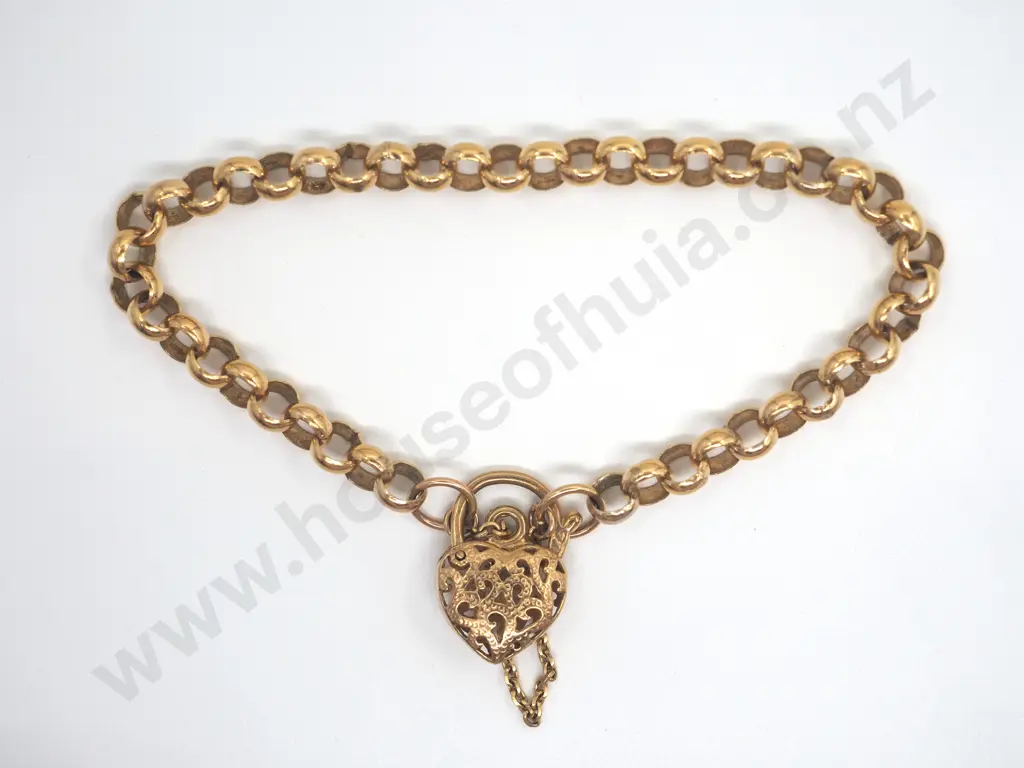 Belcher Bracelet w Heart Clasp in 9ct Gold Image 1++