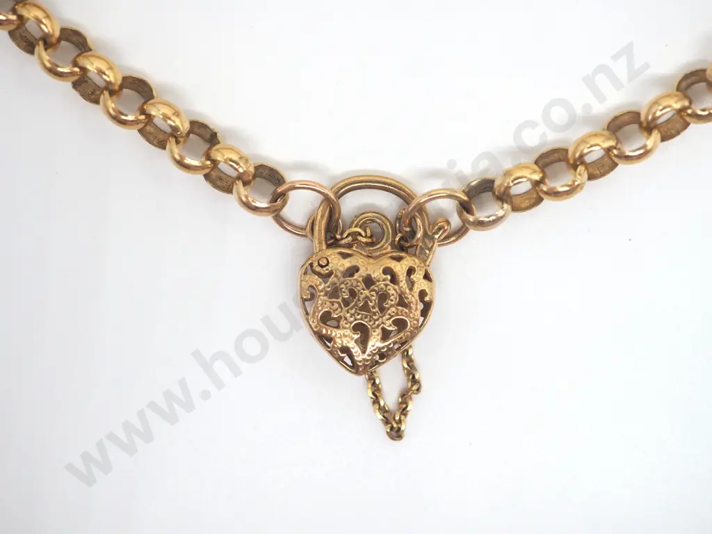 Belcher Bracelet w Heart Clasp in 9ct Gold Image 1++