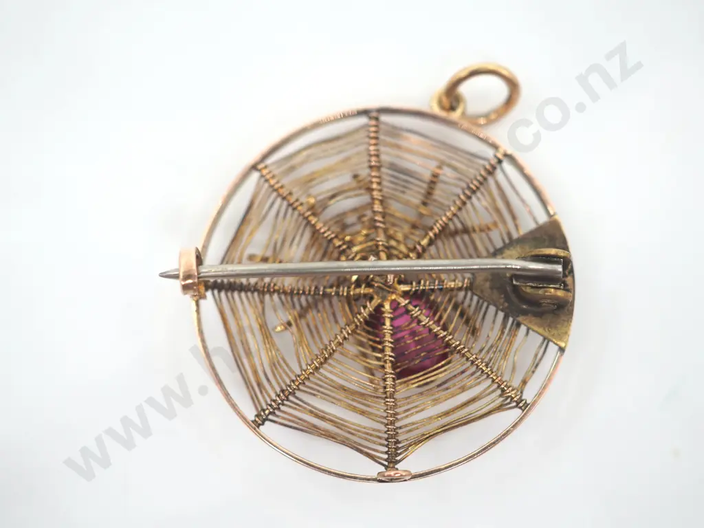 Pink Sapphire & Gold Spider Pendant/Brooch Image 1++