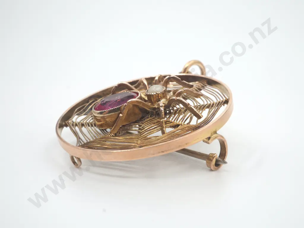 Pink Sapphire & Gold Spider Pendant/Brooch Image 1++