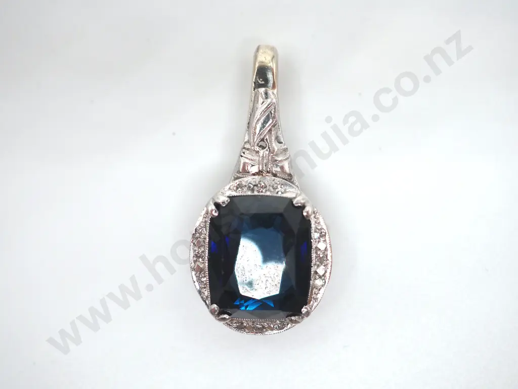 Sapphire & Diamond 18ct White Gold Pendant Image 1++