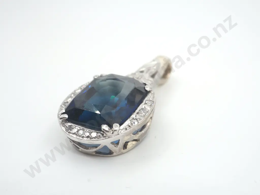 Sapphire & Diamond 18ct White Gold Pendant Image 1++