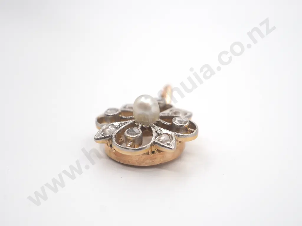 Antique Diamond & Pearl 15ct Gold Pendant Image 1++