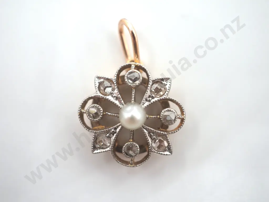 Antique Diamond & Pearl 15ct Gold Pendant Image 1++