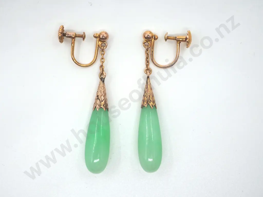 Jade Earrings with 9ct Gold Screwback Mounts Image 1++