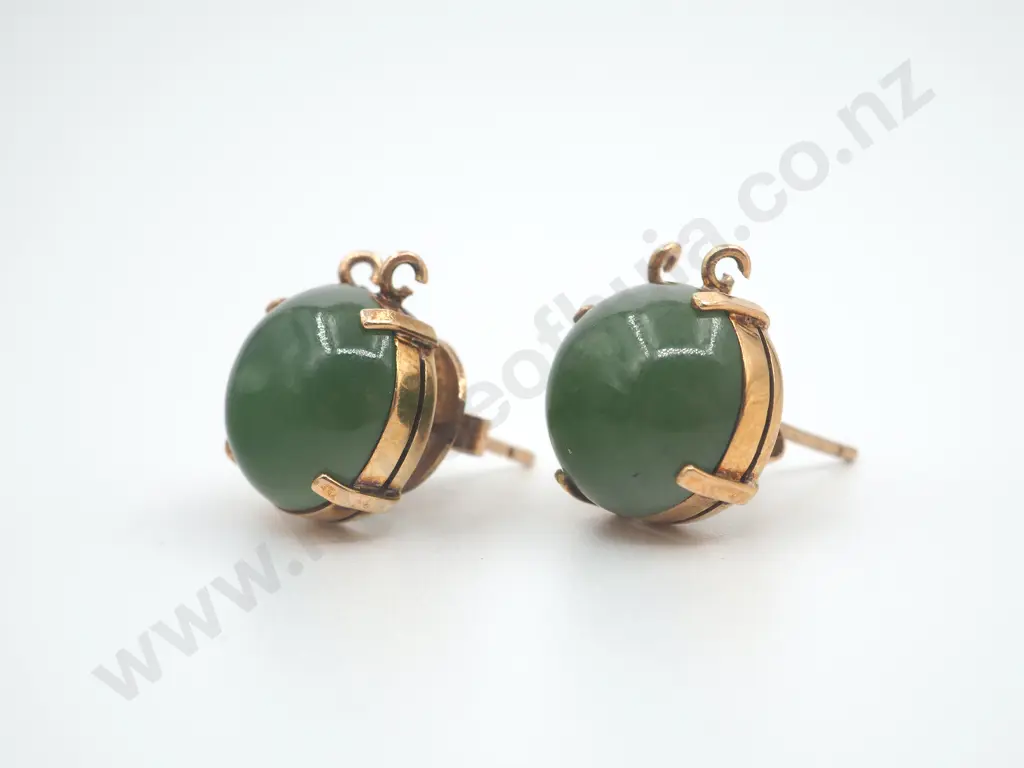 Cabuchon Jade 18ct Gold Earrings Image 1++