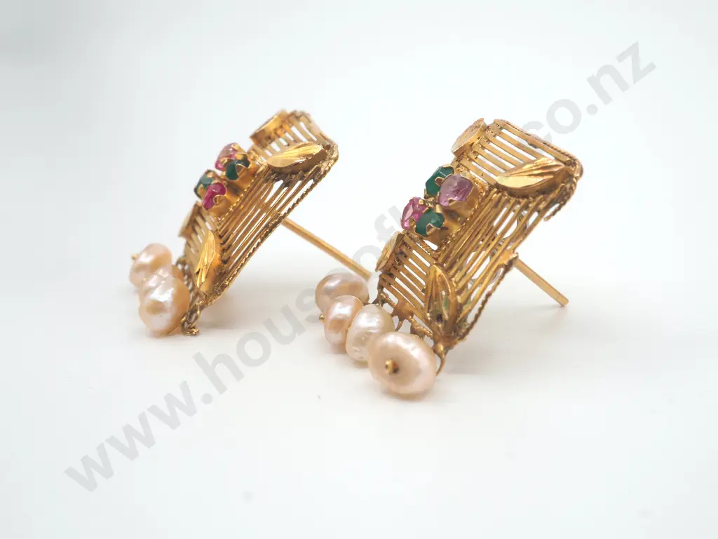 Gem and Seed Pearl Earrings in 22ct Earrings Image 1++