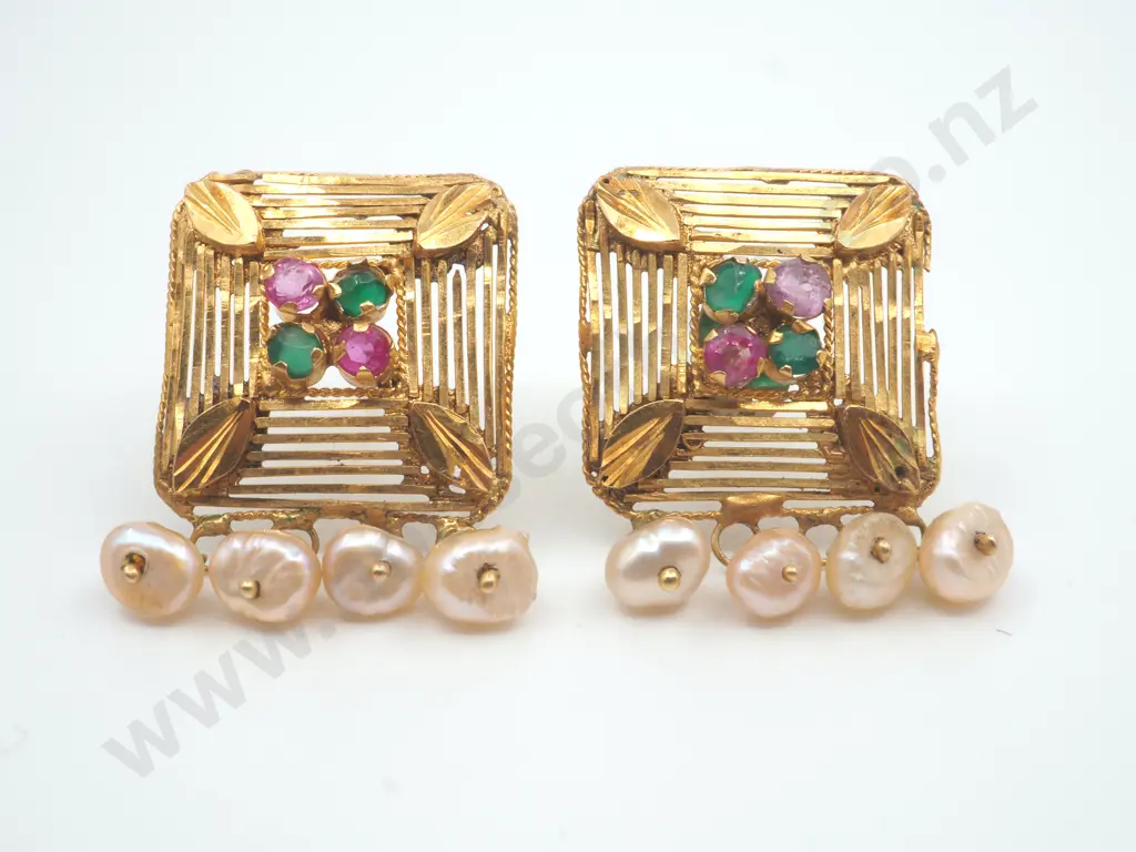 Gem and Seed Pearl Earrings in 22ct Earrings Image 1++