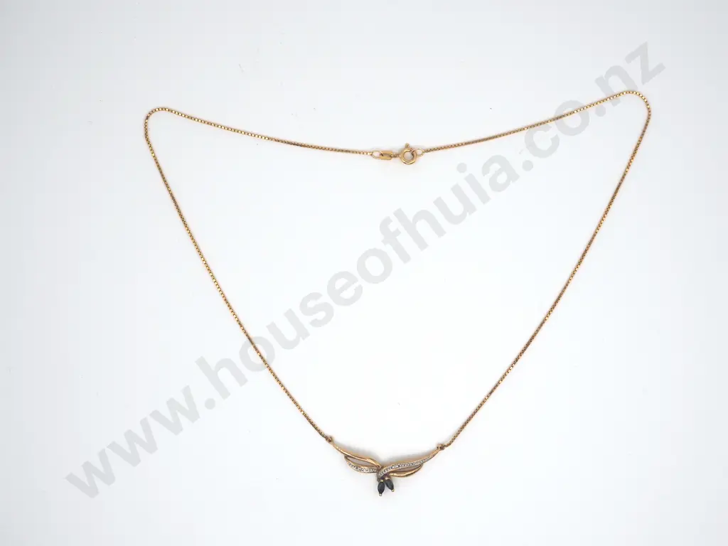 Sapphire Diamond Pendant Necklace in 9ct Gold Image 1++