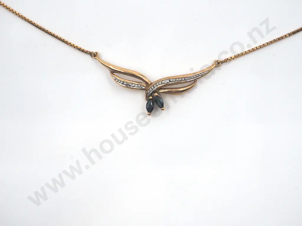 Sapphire Diamond Pendant Necklace in 9ct Gold Image 1++